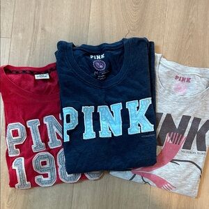 PINK Victoria's Secret Vintage Tees - Red, Navy, Gray set of 3 Medium